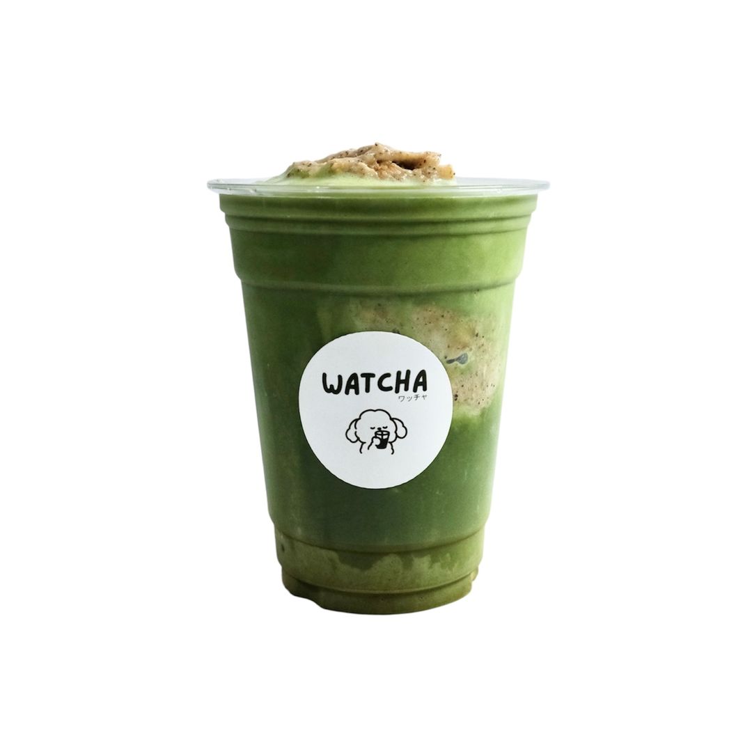 Iced Matcha Latte with Earl Grey Banana Pudding