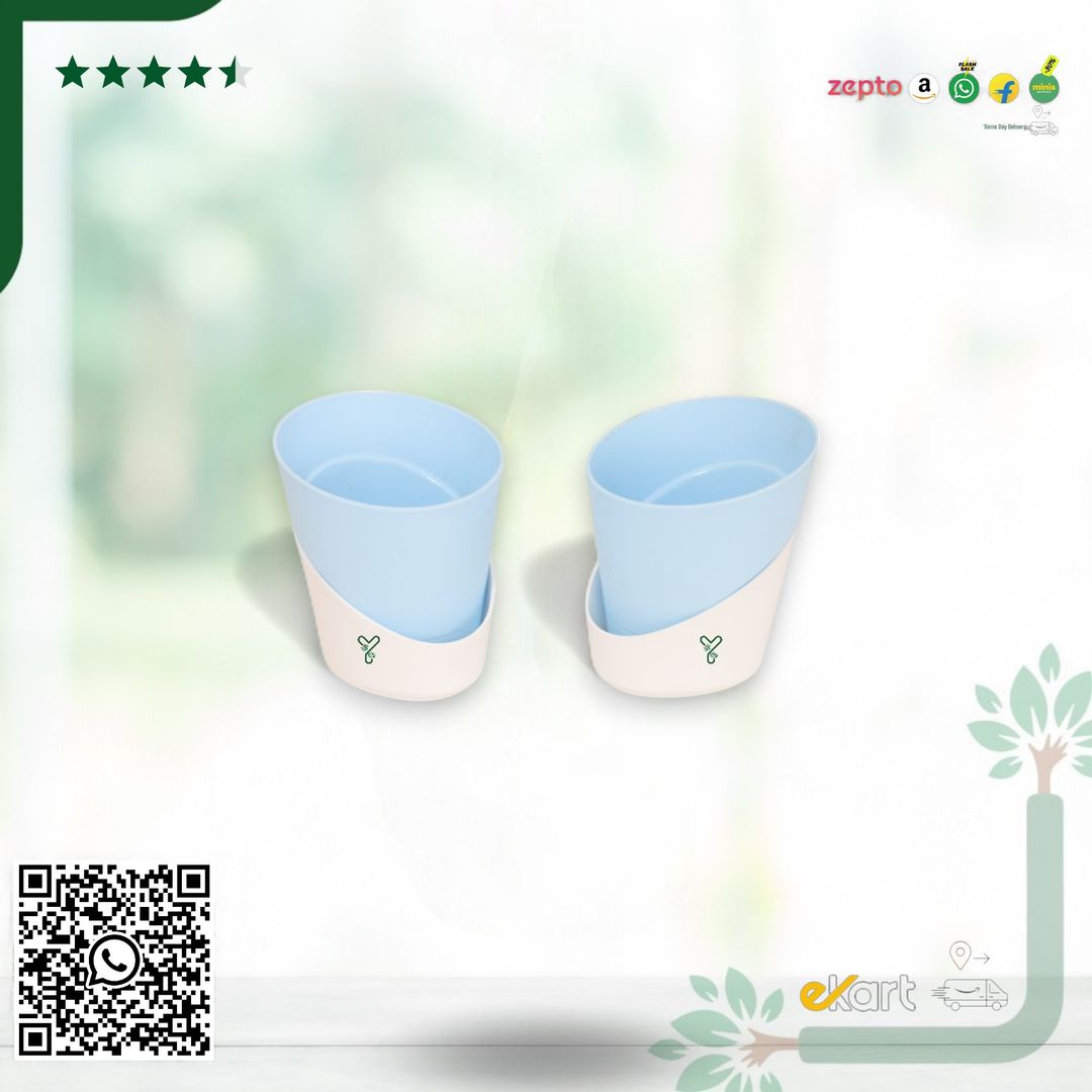 Pastel Blue Atlantis Self Water Pots | Pack of 2