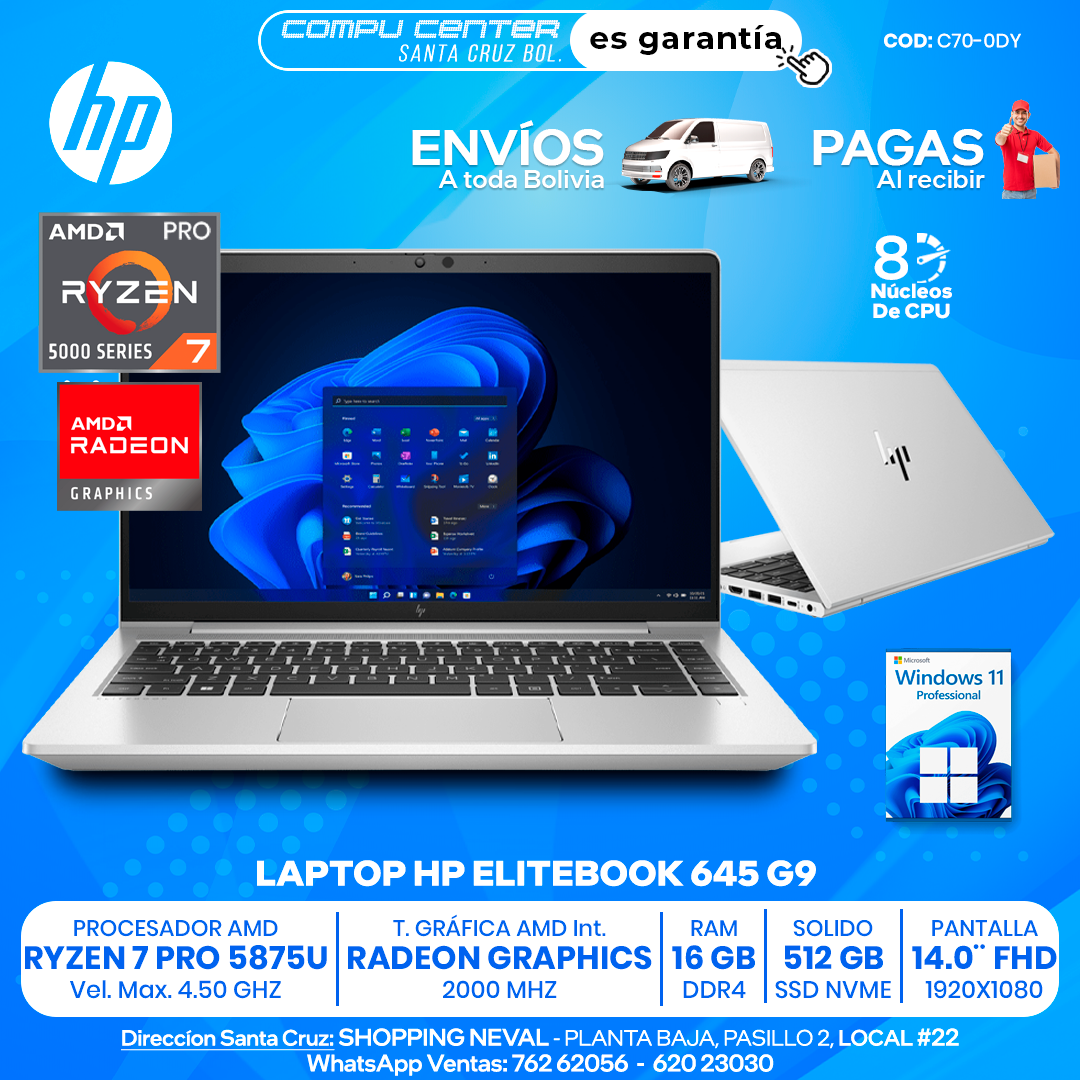 HP ELITEBOOK 645 G9 RYZEN 7 PRO SERIE 5000 16 GB RAM