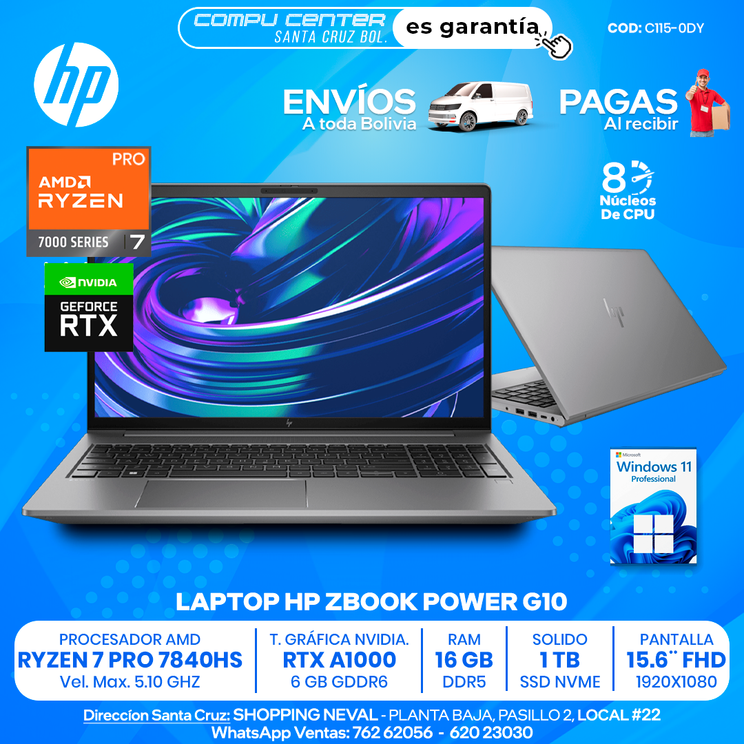 HP WORKSTATION ZBOOK POWER G10 RYZEN 7 PRO SERIE 7000 16 GB RAM