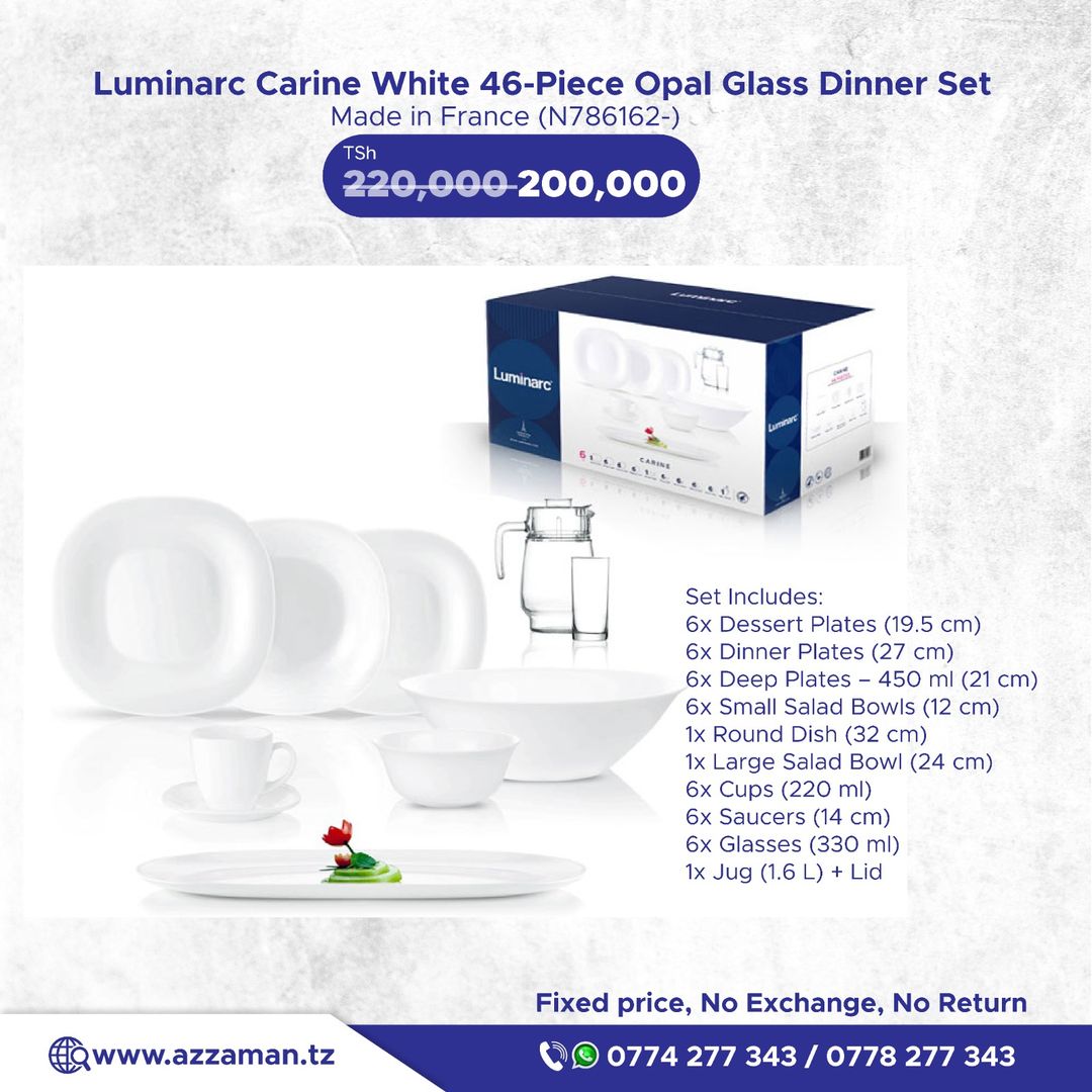Luminarc Carine White Opal Glass 46pcs Dinner Set
