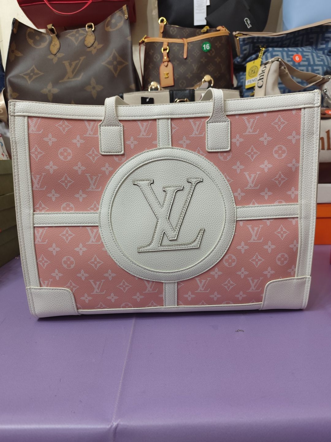 Bolsos LV, tamaño maxi, blanco y rosa