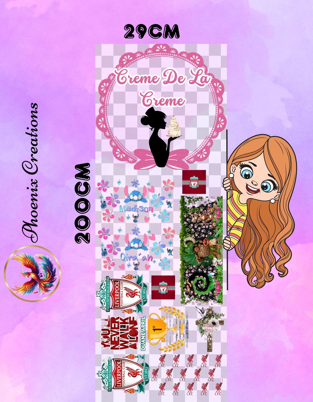 29cm x 200cm Custom UVDTF Sticker Sheet