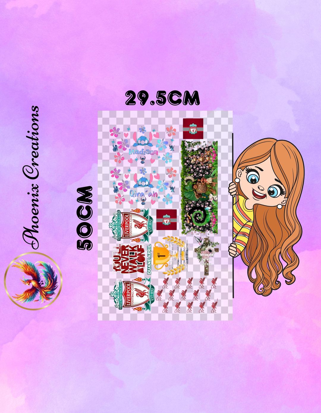 29cm x 50cm Custom UVDTF Sticker Sheet