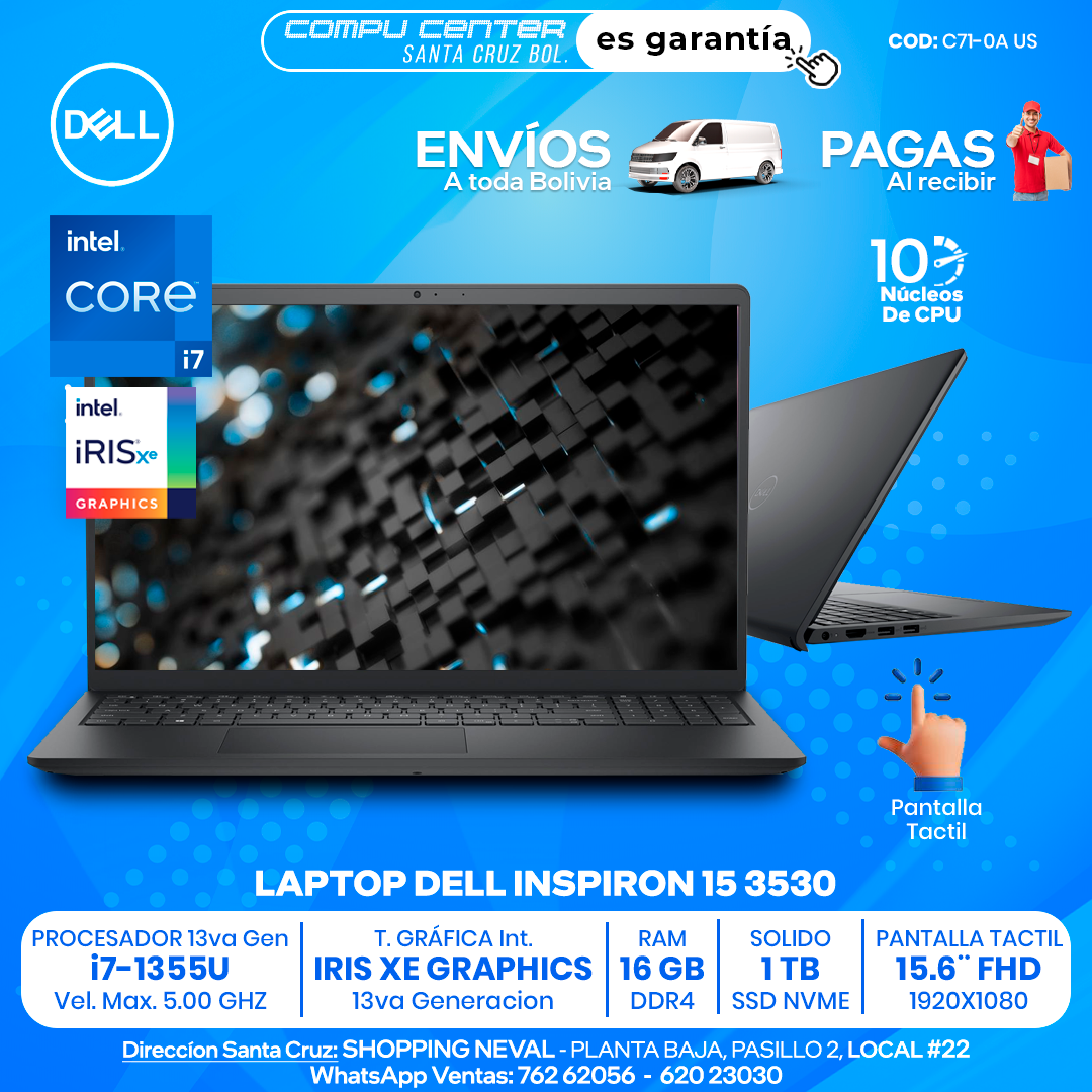 DELL INSPIRON 15 3530 / CORE i7 13Va Generación / 16 GB RAM / PANTALLA TACTIL