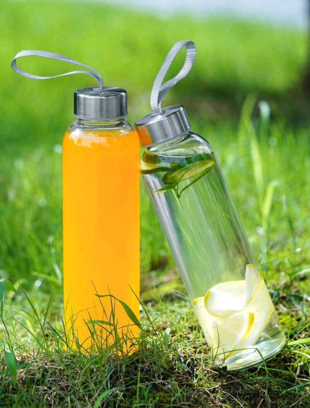 Water Bottle with Silver Stainless Steel Cap - Transparent.