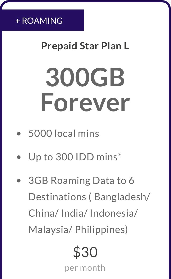 StarHub Prepaid Star Plan L 300GB Recharge Plan