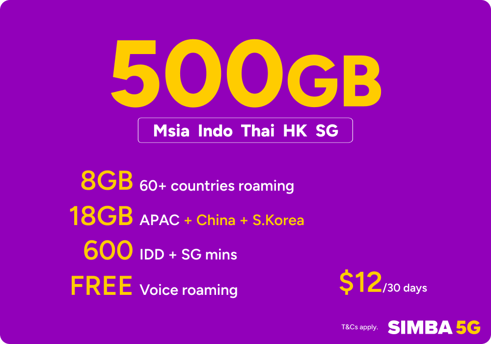 SIMBA SuperRoam12 500GB SG+MY+ID+Thai+HK Plan Renewal