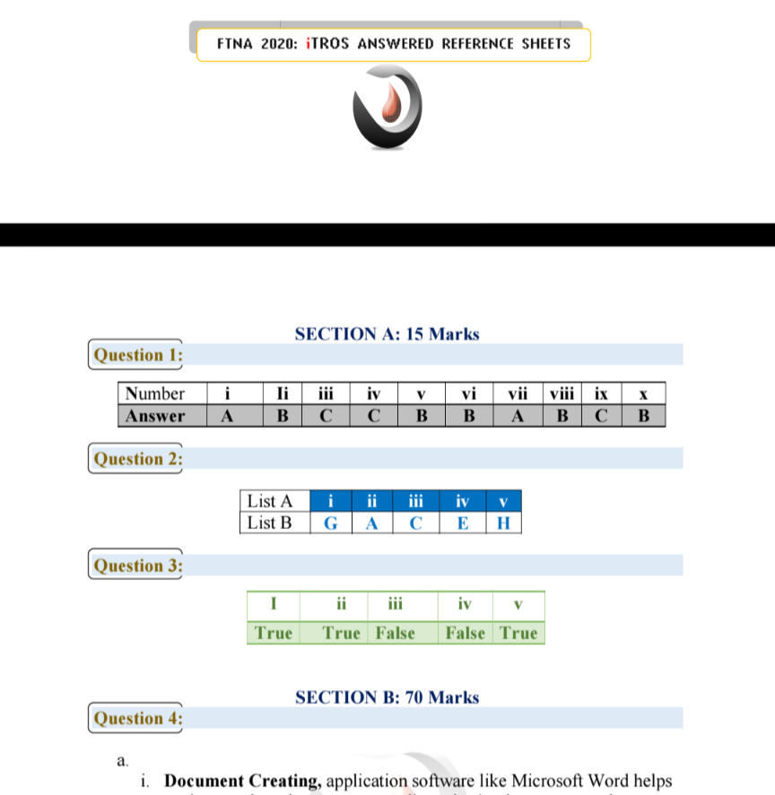 FTNA 2020: ANSWERED NECTA PAST PAPER FOR ICS