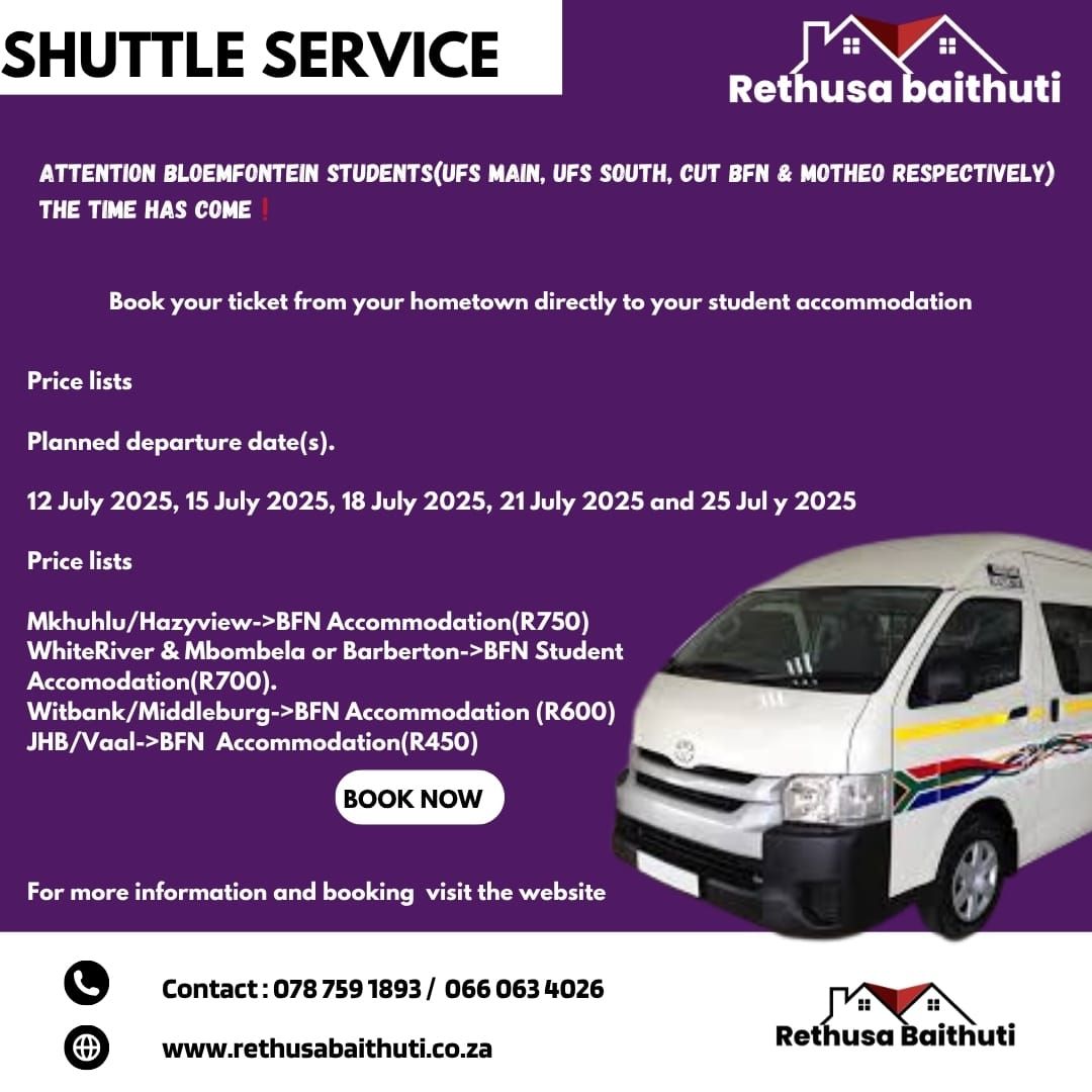 JHB/VAAL TO BFN STUDENT ACCOMODATION