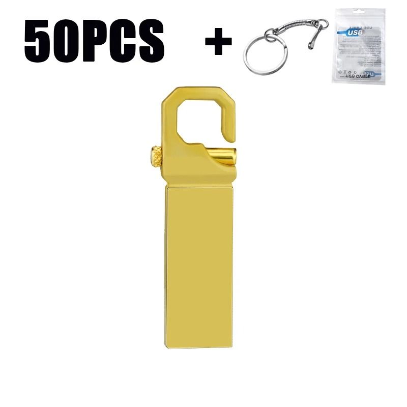 Lot de 50 Clés USB Clé Dorée – USB 2.0 de 4GB à 128GB avec logo personnalisé gratuit – Idéal pour cadeaux d’entreprise et promotions
