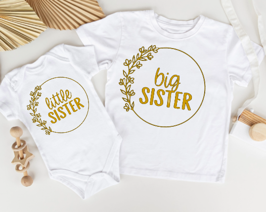 “Big Sister” & “Little Sister” Stel — Sagte Wit T-hemde vir Sussies