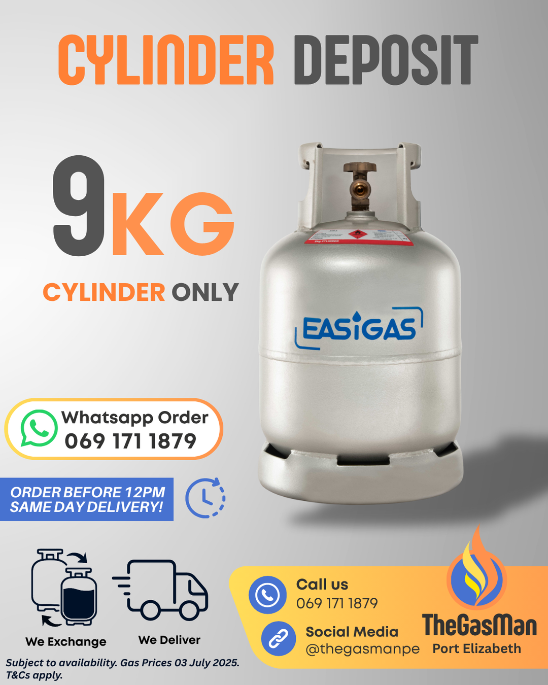 9kg Cylinder Deposit – refundable