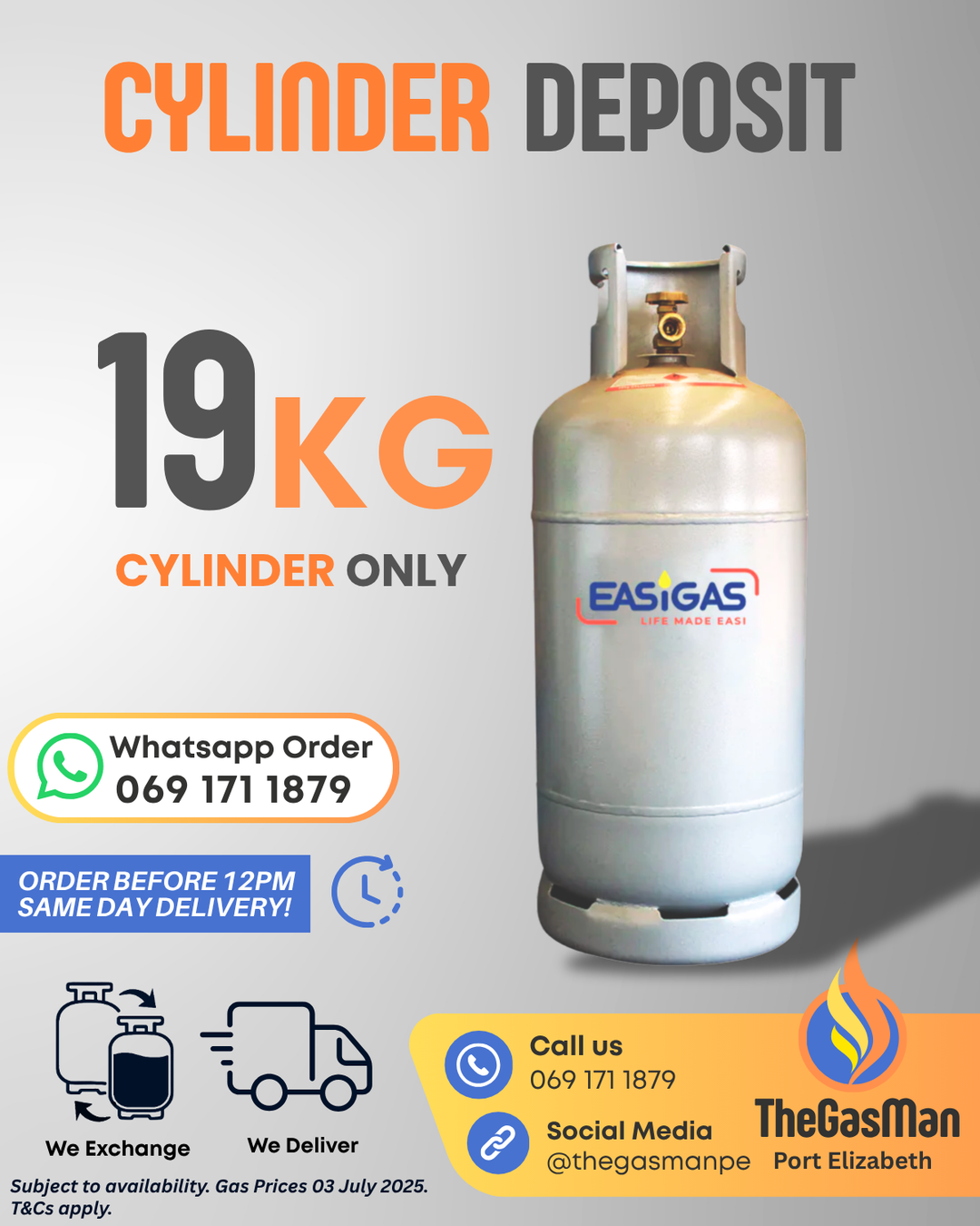 19kg Cylinder Deposit – refundable