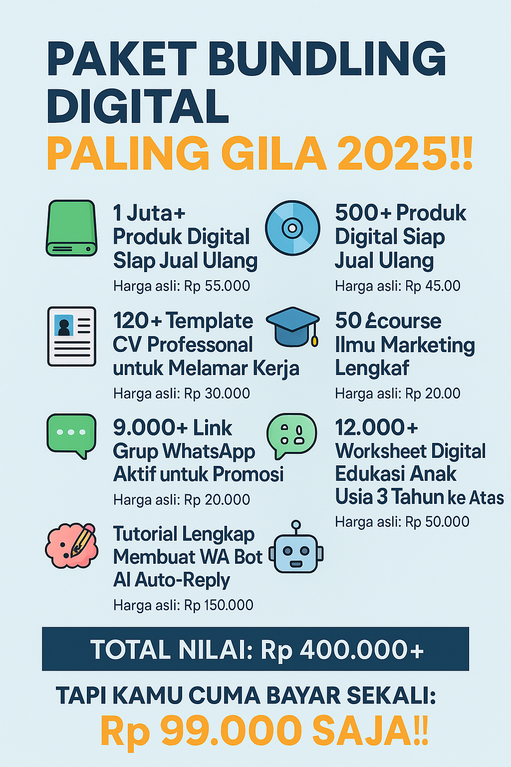 Modal Sekali Bayar Dapat Bandling Produk Digital Paling Laris
