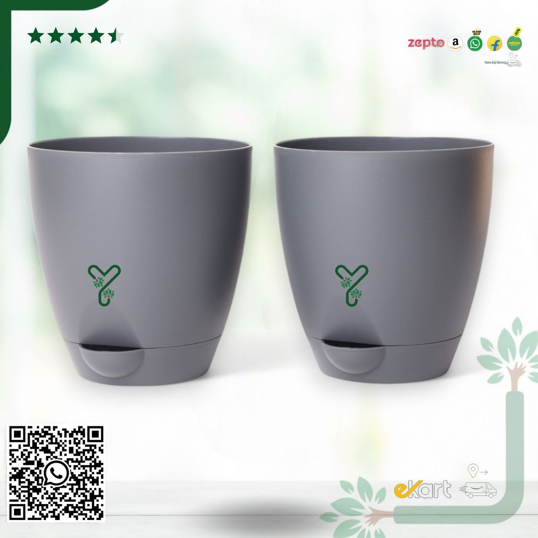 Grey Aqua Self Watering | 7inch Pot | Pack of 2