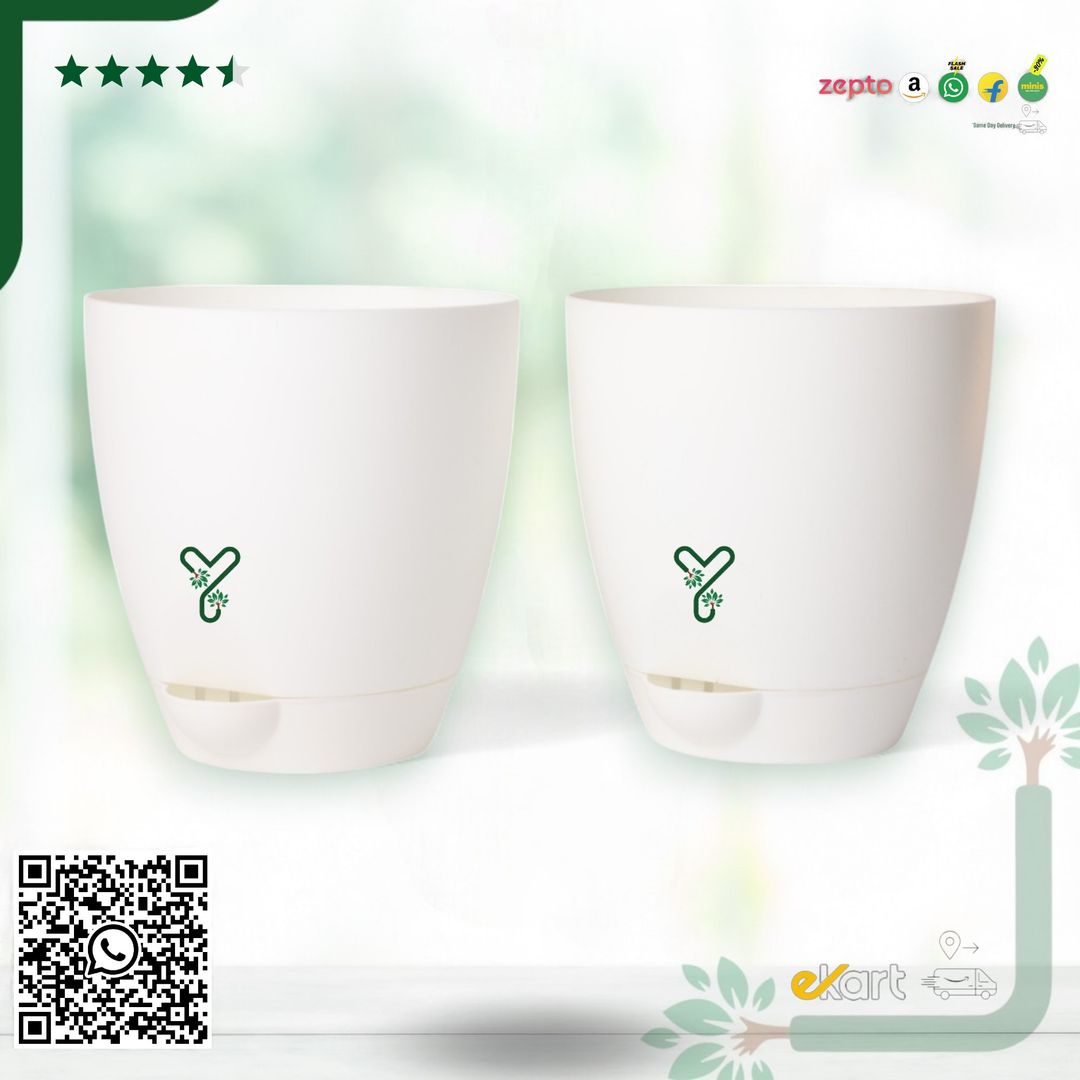 White Aqua Self Watering | 7inch Pot | Pack of 2