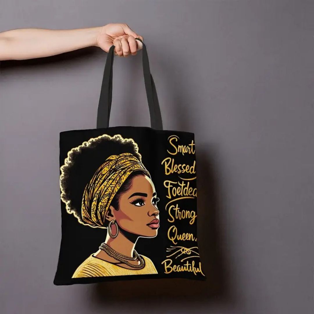 Stylish anime print canvas tote bag