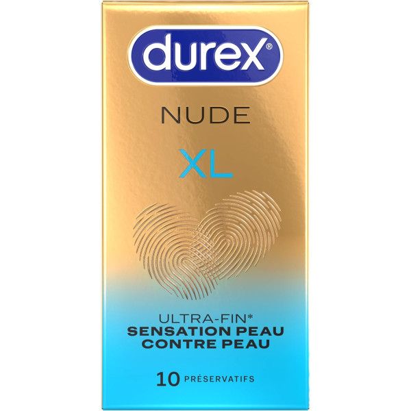 Durex Nude - Préservatifs Extra Lubrifiés XL Ultra Fins, 10 Unités