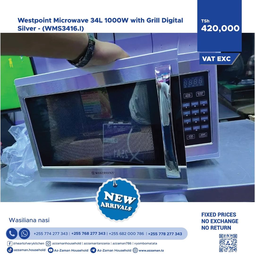  Westpoint Microwave 34L, 1000W With Grill, Digital  -Slver- 
