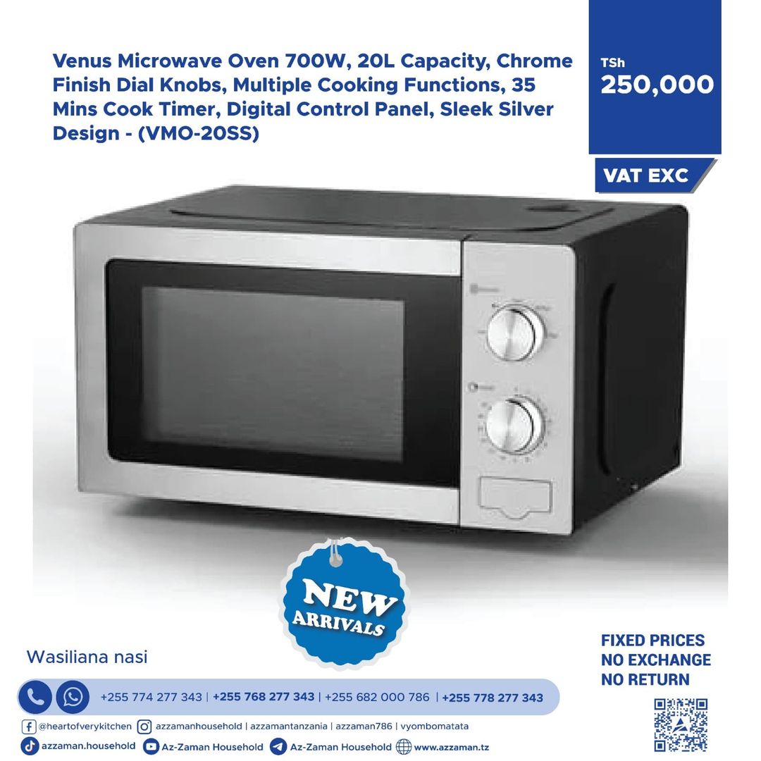 Venus Microwave Oven 700w, 20L Capacity, Chrome Finish Multiple Cooking Function, 