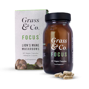 Grass & Co. FOCUS Lion's Mane Mushrooms with Ginseng + Omega-3 60 Vegan Capsules  