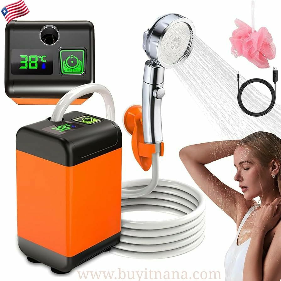 Rechargeable Electric Shower Pump, 12V Camping Shower with Smart Temperature Display and Adjustable Water Pressure, multi purpose Shower Pump
