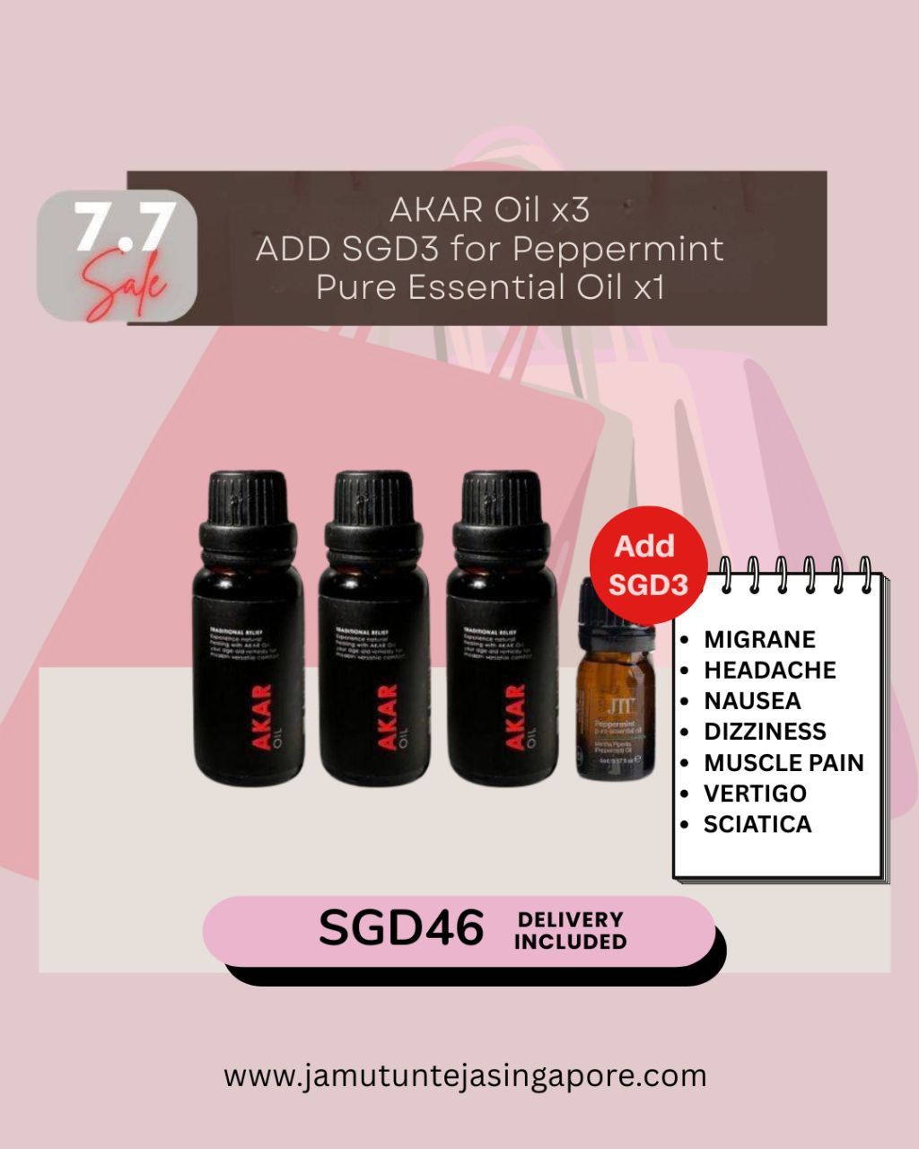 3 Akar Oil. Add SGD3 Peppermint Essential Oil