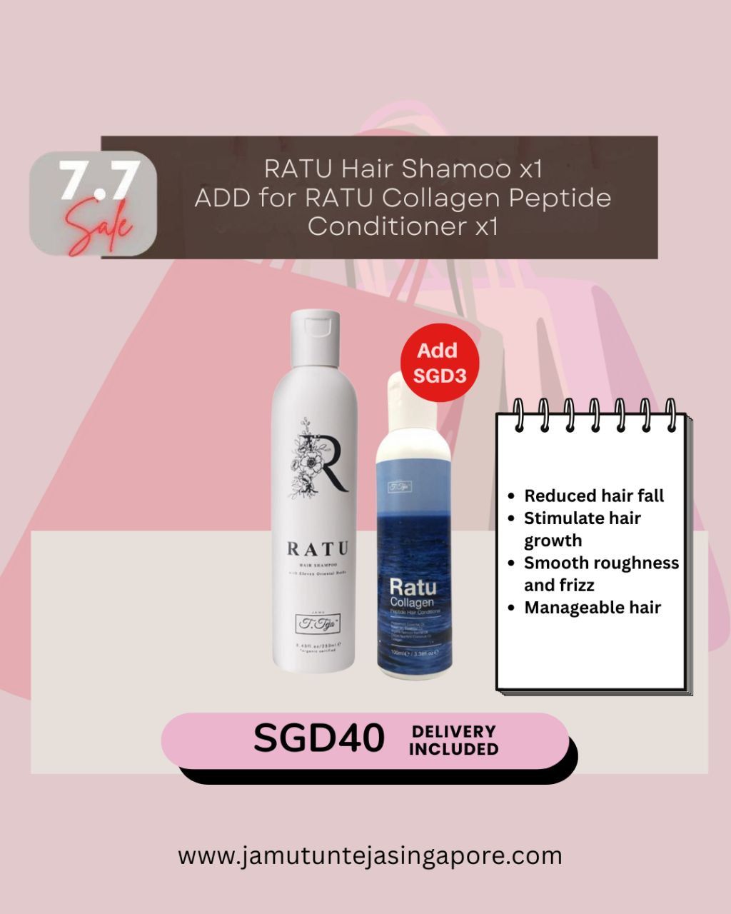 1 RATU Hair Shampoo. Add SGD3 Peptide Conditioner