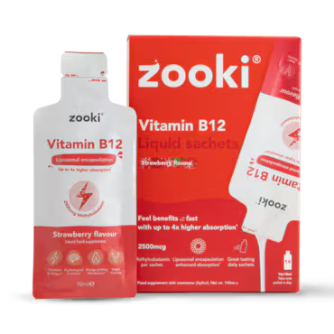 Zooki Liposomal Vitamin B12 2500mcg Strawberry Flavour 14 x 10ml Liquid Sachets