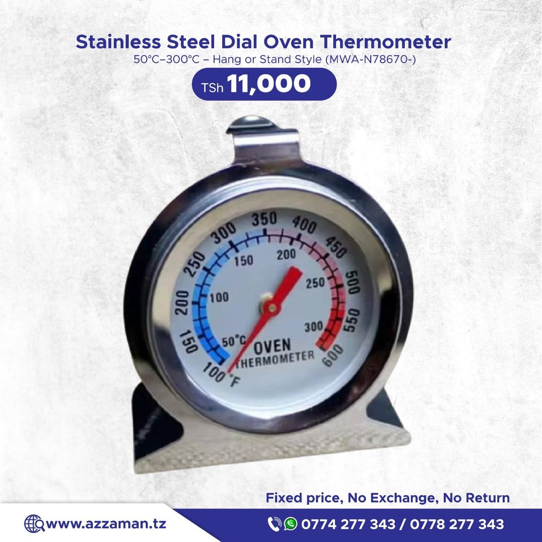 Stainless Steel Dial Oven Thermometer 50°C  -  300° -  hang or stand Style 