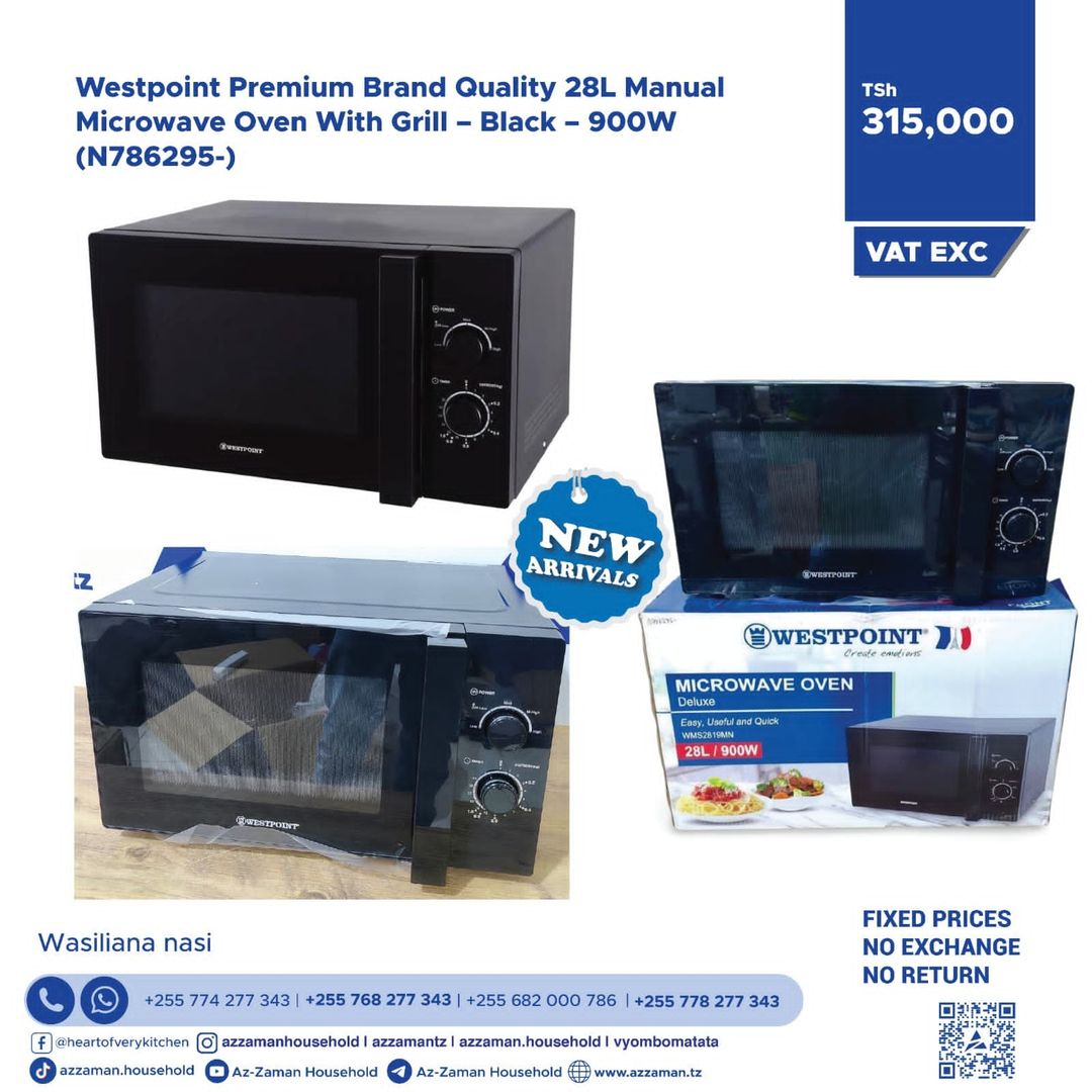 Westpoint Premium Brand Quality 28L Manual microwave oven with Grill - Black - 900Wv
