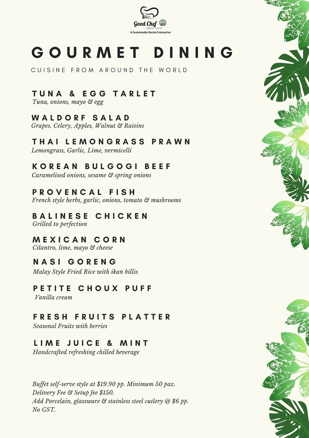 Buffet A at $19.90 (Min 50 pax)