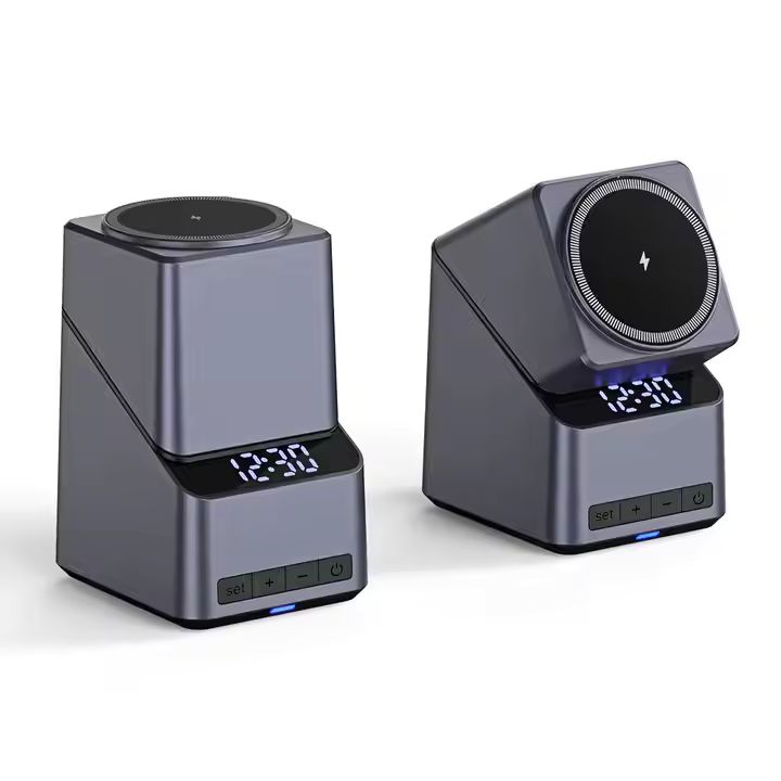 15W 3 in 1 Fast Magnetic Wireless Charger Stand Touch Automatic Rotation Digital Alarm Clock Hot