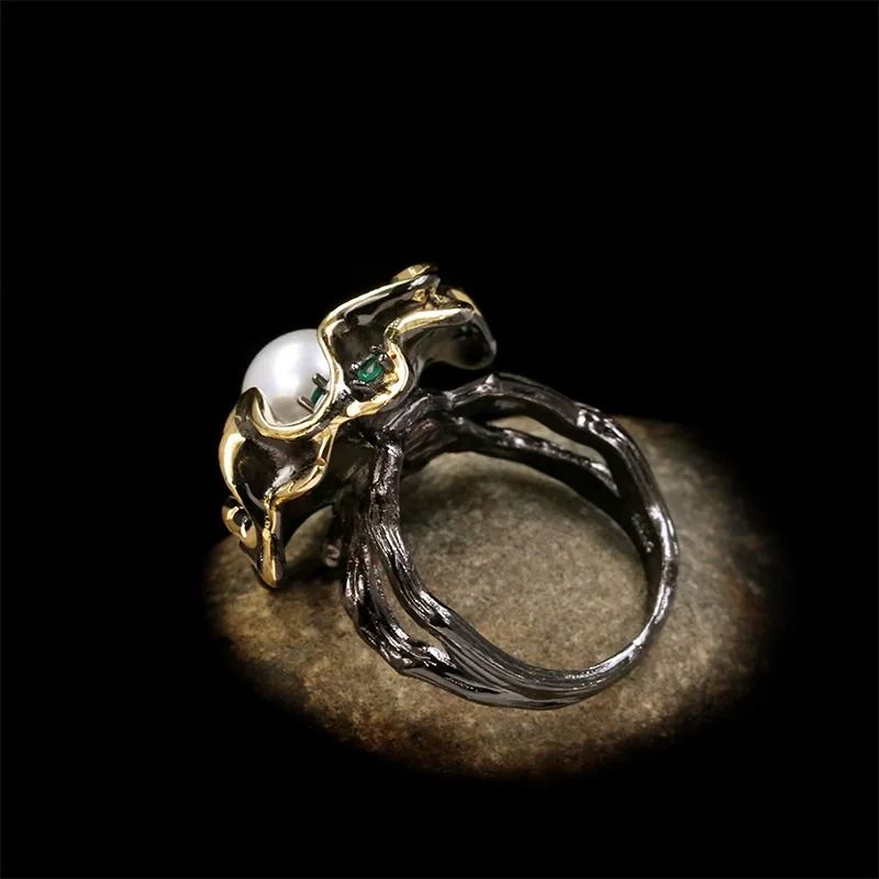 Pour les femmes au goût raffiné – Bague Élégante en Perles Baroques et Argent 925