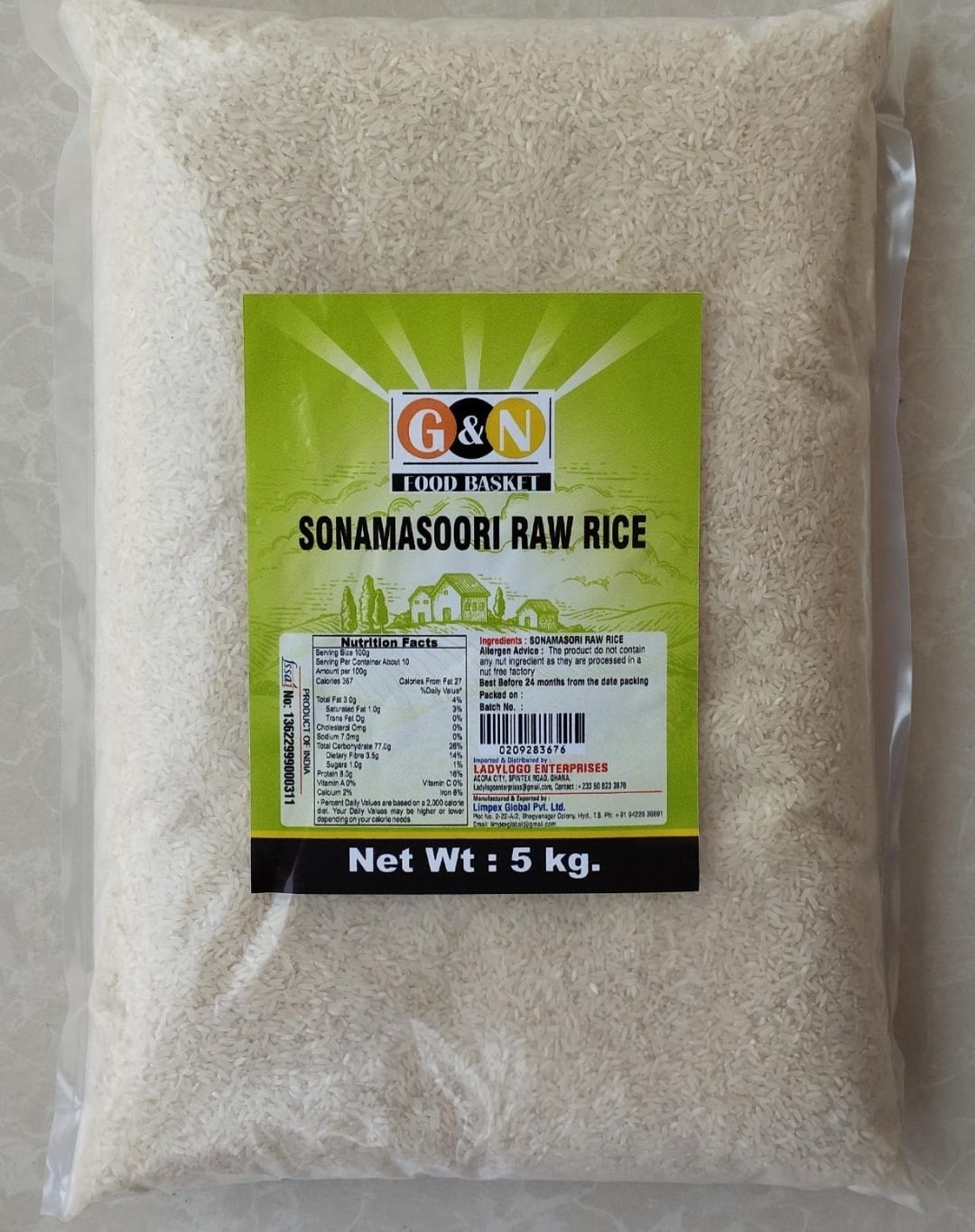 SONAMASORI RAW RICE 5 KG