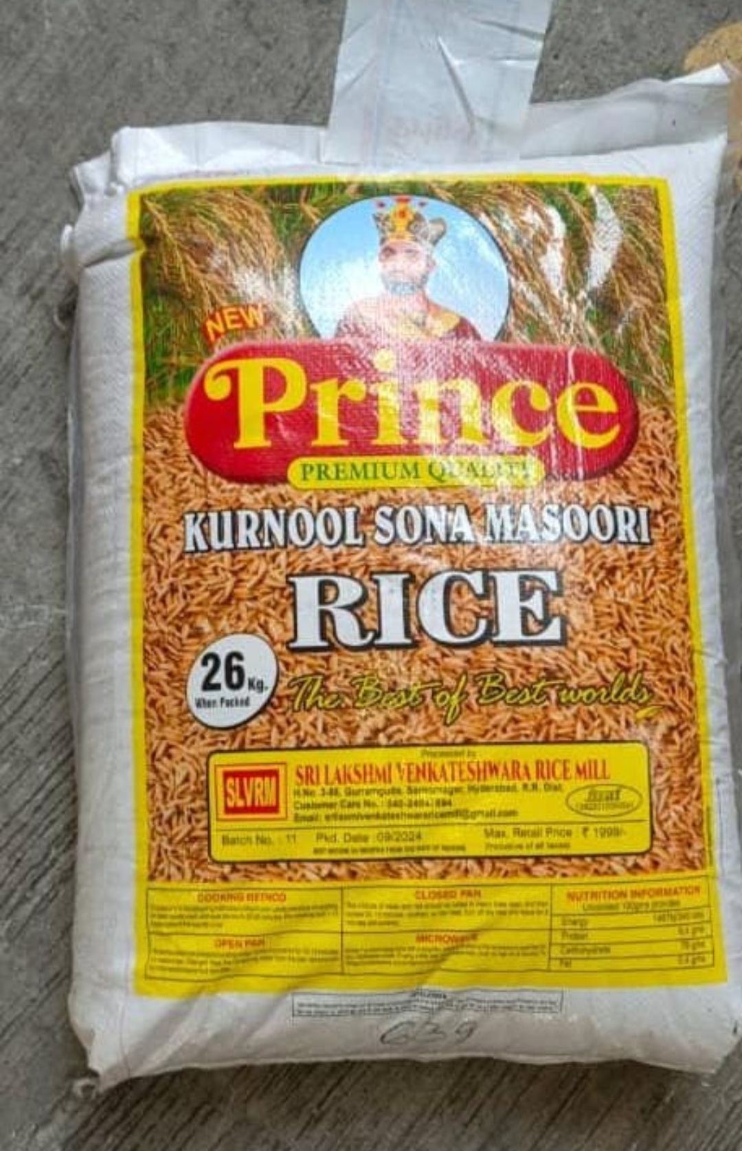 SONAMASORI RAW RICE 26 KG
