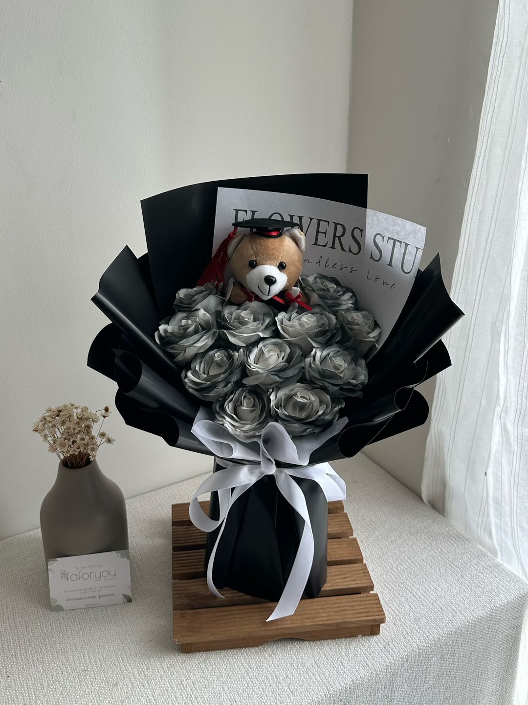 Graduation Bear 11 Stalk Soap Rose Bouquet  