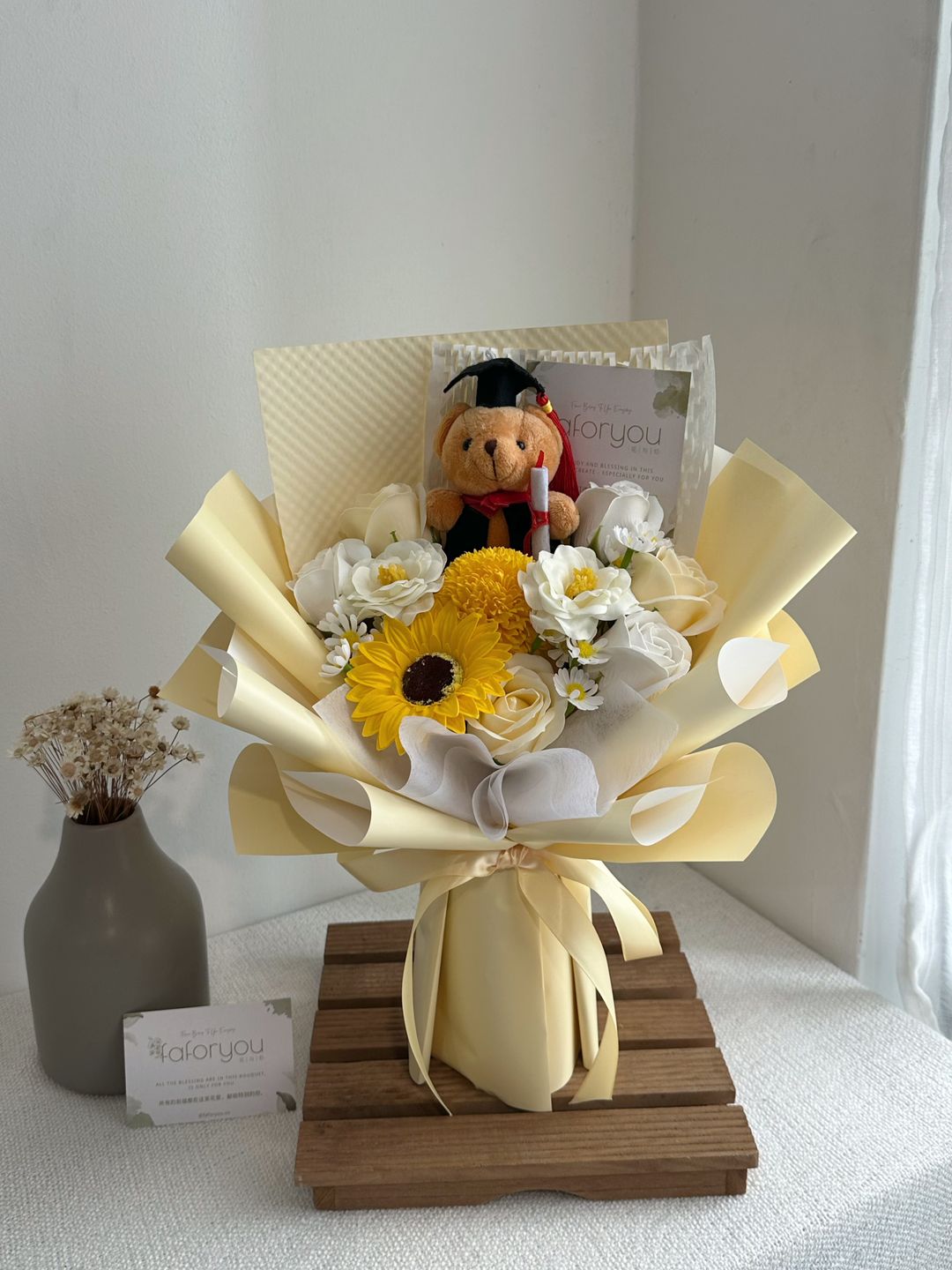 Graduation Bear Mixed Soap Flower Bouquet 