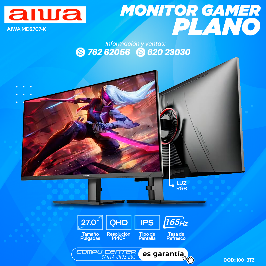 AIWA MZ2707 K / 27.¨ QHD / MONITOR PLANO / PANEL IPS / FRECUENCIA 165HZ