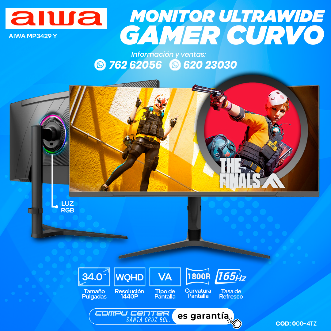 AIWA MP3429 Y / 34.0¨ WQHD / MONITOR ULTRAWIDE CURVO / PANEL VA / FRECUENCIA 165HZ