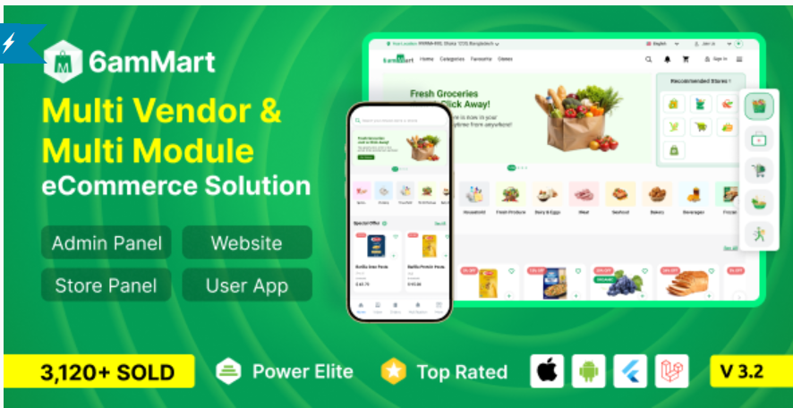 6amMart - Multivendor Food, Grocery, eCommerce, Parcel, Pharmacy delivery app with Admin & Website