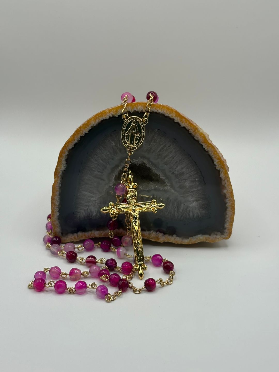 Rosario de Ágata Rosa 6mm Chapado en oro 18k