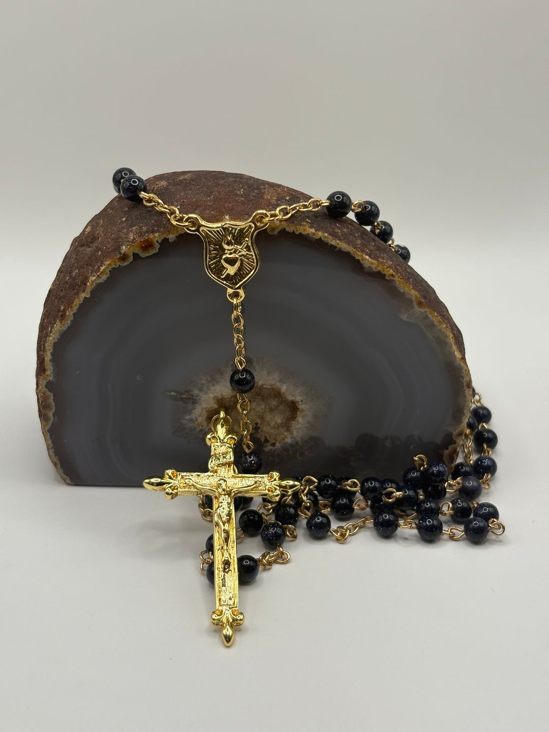 Rosario de Piedra Estrella Azul 6mm Chapado en oro 18k