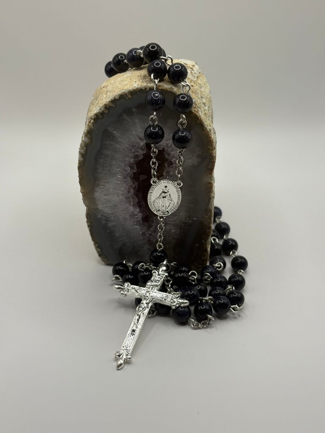 Rosario de Piedra Estrella Azul 8mm Acero inoxidable