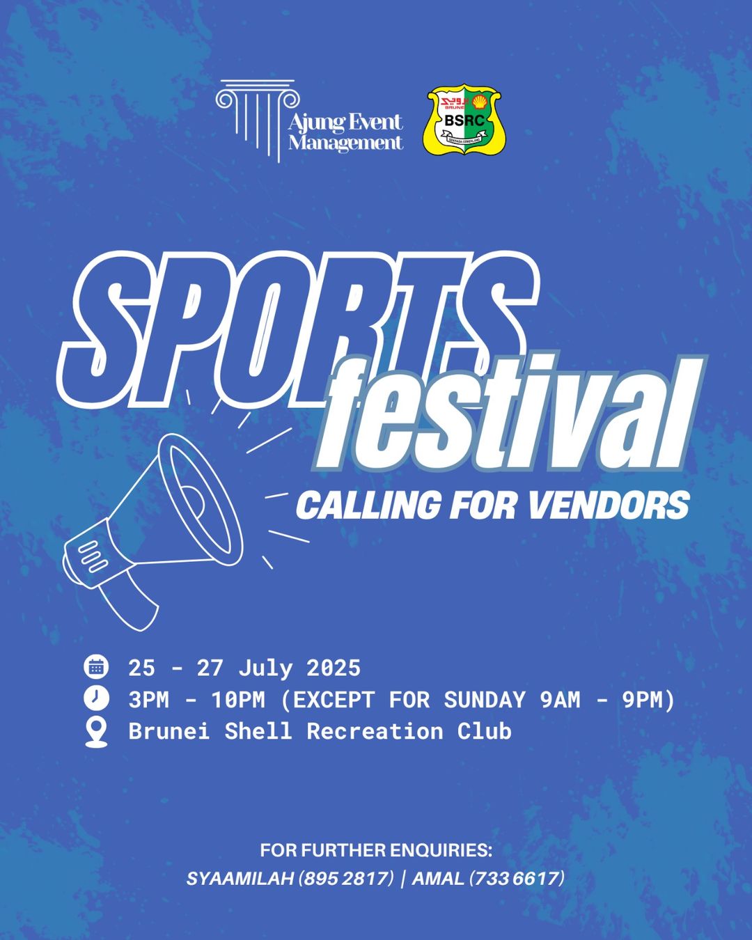 [VENDOR PER DAY TICKET] BSRC Sports Festival Weekend (25th - 27th July) 2025