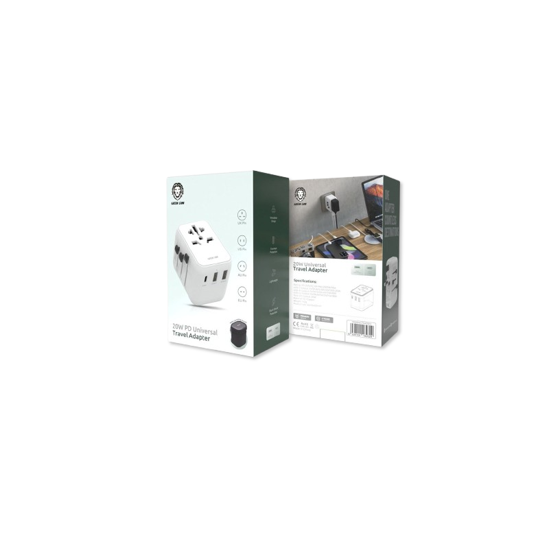 Green Lion 20W Universal Travel Adapter (UK pin, US pin, AU pin & EU pin)