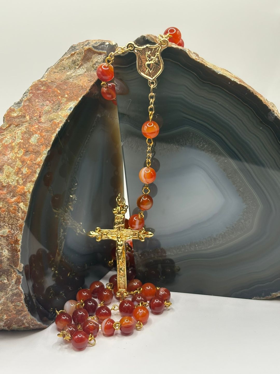 Rosario de Ágata de fuego 8mm Chapado en oro 18k