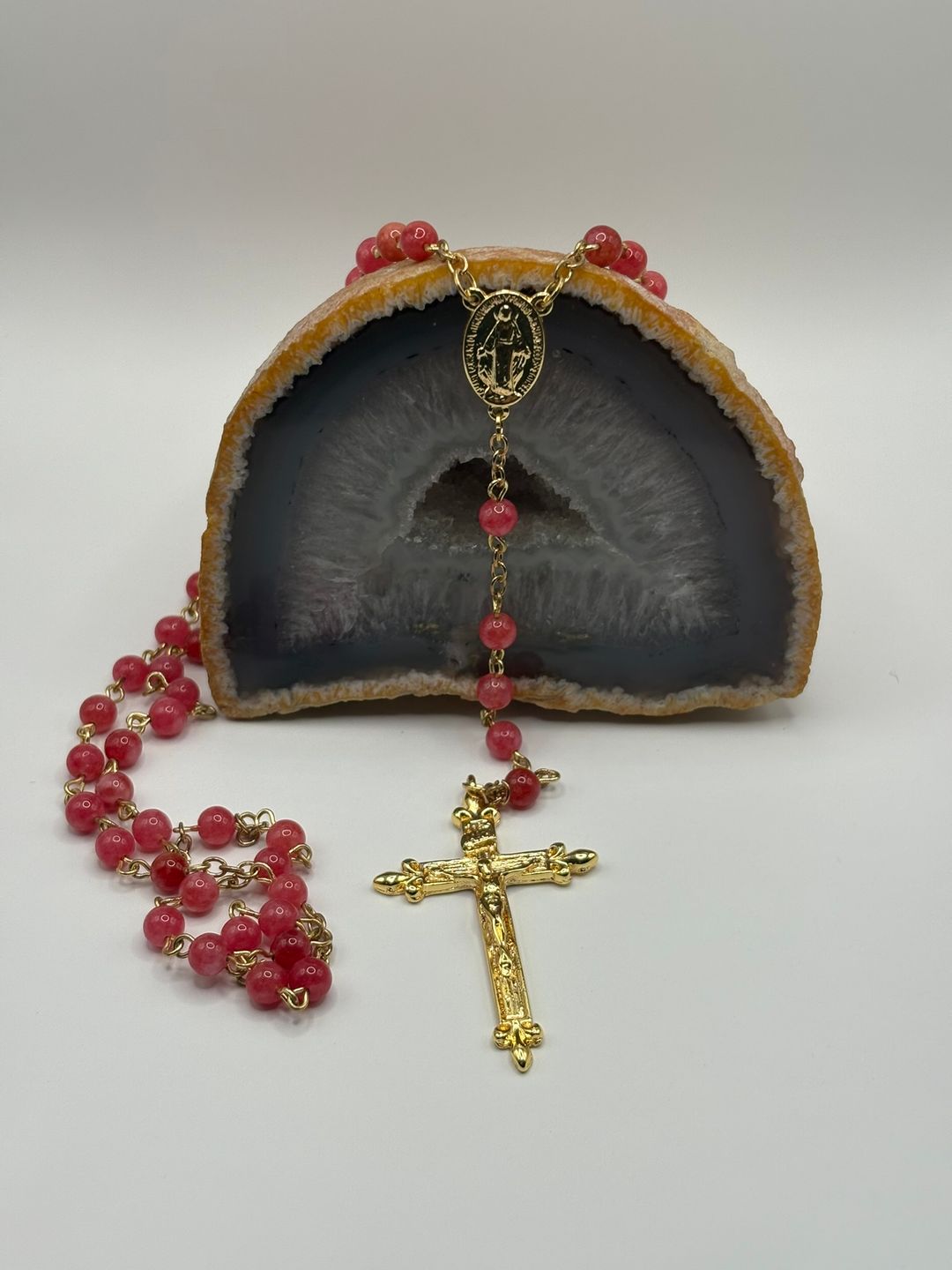 Rosario de Rodocrosita 6mm Chapado en oro 18k