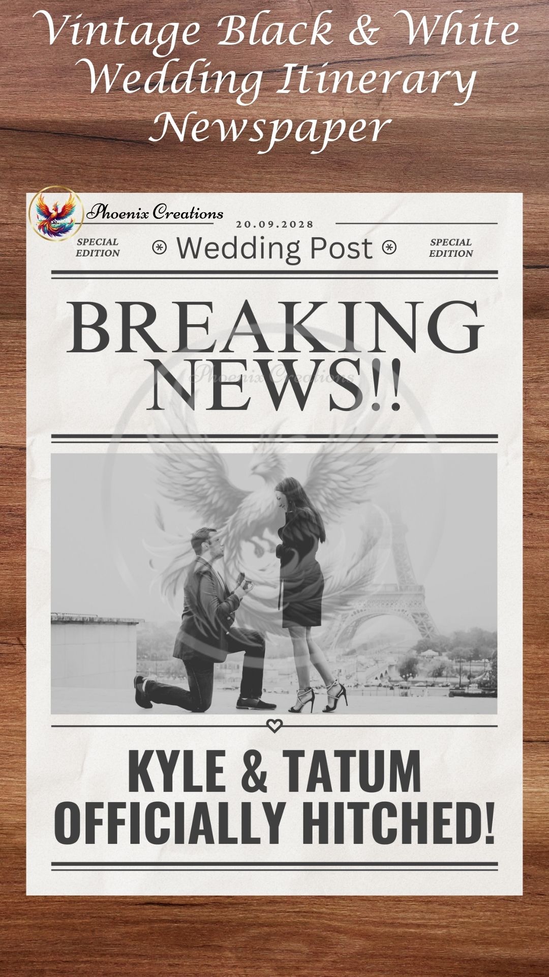 Black and White Vintage Newspaper Wedding Program